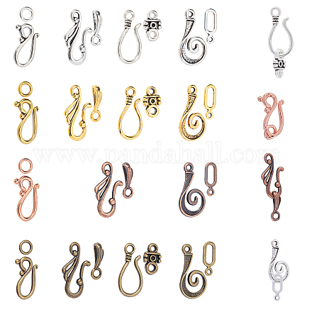 PandaHall 120 Sets 15 Styles S Hook Ring Toggle Clasps Tibetan Style Hook and Eye Clasps Hook Eye Toggle Cord Rope End Clasps Connector Beads for Necklace Bracelet Jewelry Making TIBE-PH0005-13-1