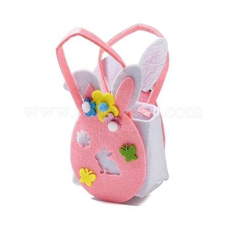 不織布イースターウサギのキャンディバッグ  ハンドル付き  子供男の子女の子のためのギフトバッグパーティーの好意  ピンク  19.5x11x6.8cm ABAG-P010-A01-1