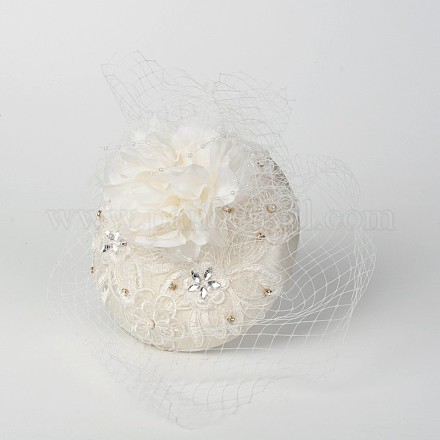 女性のパーティーアクセサリーヘアジュエリー魅惑的な結婚式の花嫁のベールオーガンジーの羽の花のヘアバンド  ホワイト  105mm OHAR-S174-1