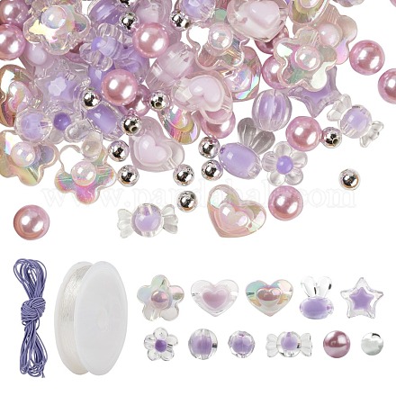 1 sachet 480pcs perles acryliques violettes transparentes/imitation perle DIY-LS0003-03-1