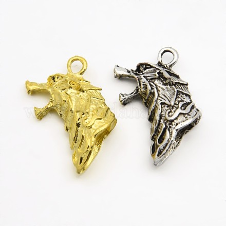 Alliage de zinc de style tibétain 3 d loup pendentifs en tête PALLOY-O046-02-1