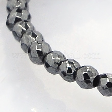 Faceted Round Non-magnetic Synthetic Hematite Beads Strands G-P061-60-2mm-1