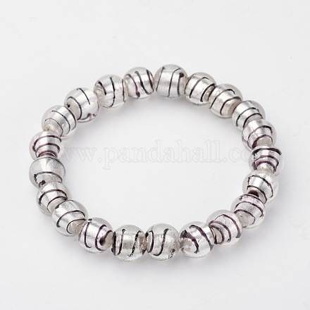 Handmade Silver Foil Lampwork Round Beads Stretch Bracelets BJEW-E283-07C-1