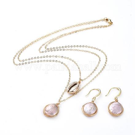 Set di gioielli con collana a 2 strato di perle barocche naturali e perle keshi SJEW-JS01073-1