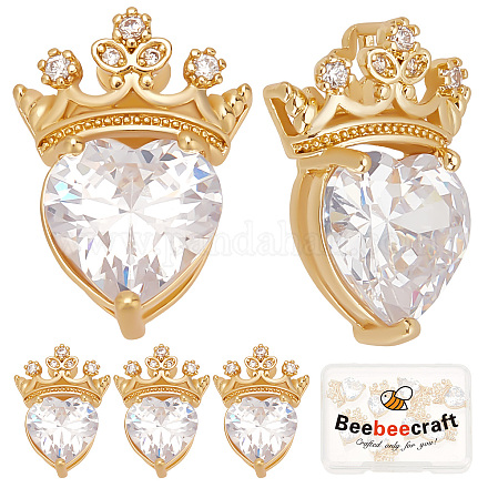 Beebeecraft 8Pcs/Box Cubic Zirconia Heart Charms 18K Gold Plated Brass Crown Top Heart Dangle Pendant for Valentine s Day DIY Earring Necklace Bracelet KK-BBC0003-87-1