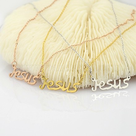 304 Inch-Jesus-Inch-Anhänger-Halsketten aus Edelstahl NJEW-O054-42-1