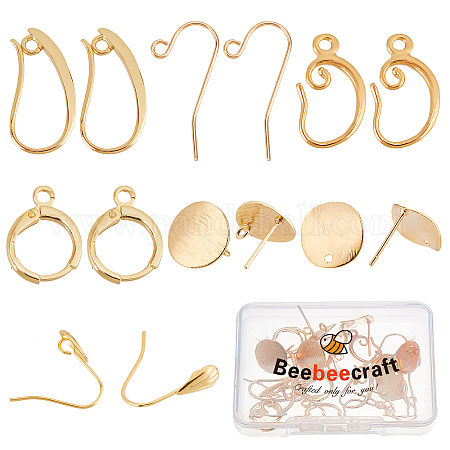 Wholesale Beebeecraft 1 Box 40Pcs Oval Earring Findings 24K Gold Plated Earring  Post with Hole and 40Pcs Ear Nuts Ear Stud Components for Jewelry Making 