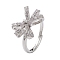 Rack Plating Brass Micro Pave Cubic Zirconia Adjustable Finger Rings, Long-Lasting Plated, Lead Free & Cadmium Free, Bowknot, Platinum, US Size 7 1/4(17.5mm)