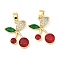 Brass Micro Pave Cubic Zirconia Pendants, with Glass, Cherry, Rack Plating, Long-Lasting Plated, Golden, 23x18x5mm, Hole: 6x3mm