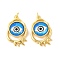 Rack Plating Brass Micro Pave Cubic Zirconia Pendants, with Glass, Long-Lasting Plated, with Jump Ring, Evil Eye, Real 18K Gold Plated, Dodger Blue, 28x17x5mm