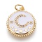 Brass Micro Pave Cubic Zirconia Pendants, with Enamel, Flat Round with Moon and Star, Golden, White, 18x16.5x2mm, Hole: 3.5mm