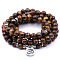 Bohemian Styles Natural Round Tiger Eye Beaded Stretch Bracelets for Women Men, with Flat Round Charm