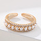 Brass Micro Pave Clear Cubic Zirconia with Plastic Pearl Cuff Rings for Women, Golden, Inner Diameter: 17mm