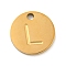 Ion Plating(IP) 304 Stainless Steel Pendants, Laser Cut, Flat Round with Letter Charm, Golden, Letter L, 10x1mm, Hole: 1.4mm
