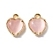 Heart Brass Charms, with Cat Eye, Nickel Free, Real 18K Gold Plated, Pink, 9x7.5x3.5mm, Hole: 1mm