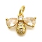 Bees Brass Micro Pave Cubic Zirconia Charms, Cadmium Free & Lead Free, Long-Lasting Plated, Rack Plating, with Jump Ring, Real 18K Gold Plated, 10.5x14.5x3.5mm, Hole: 3mm