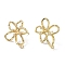 Brass Cubic Zirconia Stud Earring Findings, Cadmium Free & Nickel Free & Lead Free, with Loop, Flower, Real 14K Gold Plated, 26x20x4.5mm, Hole: 1.4mm, Pin: 0.5x12mm