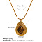 304 Stainless Steel with Natural Tiger Eye Teardrop Pendant Round Snake Chain Necklaces for Women, Golden, 15.75 inch(40cm)
