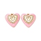 304 Stainless Steel Rhinestone Pendants, with Enamel, Heart Charms, Ion Plating(IP), Real 18K Gold Plated, Pink, 17x17x4mm, Hole: 1.2mm
