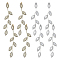 4 Pairs 2 Colors Brass Stud Earrings, with Rhinestone, Leaf, Mixed Color, 87x16mm, 2 pairs/color