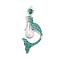 Mermaid Alloy Rhinestone Brooches for Backpack Clothes, with Plastic Pearl, Medium Turquoise, 69x28.5mm