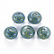 Transparent Handmade Blown Glass Globe Beads, Stripe Pattern, Flat Round, Cornflower Blue, 15.5~17.5x10~12mm, Hole: 1~3.5mm