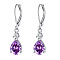 Brass Cubic Zirconia Dangle Earrings, Teardrop, Platinum, Dark Orchid, 33x8mm