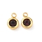 304 Stainless Steel Charms, with Rhinestone, Flat Round, Polishing, Real 18K Gold Plated, Dark Red, 9x6.5x3.5mm, Hole: 2mm