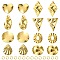 16Pcs 8 Style 201 Stainless Steel Pendants, with 304 Stainless Steel Jump Rings, Rhombus & Triangle & Heart & Oval & Nugget Charms, Real 18K Gold Plated, 6~32.5x6~23x0.5~1mm, Hole: 1.2~1.6mm, 2Pcs/style