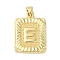 Rack Plating Brass Pendants, Long-Lasting Plated, Lead Free & Cadmium Free, Square with Letter Charms, Letter E, 24x17x2.5mm, Hole: 4x3.5mm