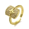Brass with Cubic Zirconia Rings, Real 18K Gold Plated, Rectangle, Inner Diameter: 17mm