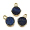 Brass Micro Pave Cubic Zirconia Pendants, with Lapis Lazuli, Flat Round Charms, Lead Free & Cadmium Free, Rack Plating, Long-Lasting Plated, Real 18K Gold Plated, 20x15.5x5mm, Hole: 4x3mm