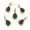 Brass Micro Pave Cubic Zirconia Pendants, with Jump Ring, Real 18K Gold Plated, Long-Lasting Plated, Lead Free & Cadmium Free & Nickel Free, Teardrop, Black, 14x9x2.5mm, Hole: 3mm, Jump Ring: 5x1mm, 3mm Inner Diameter