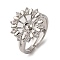 Flower Brass Micro Pave Clear Cubic Zirconia Cuff Ring Settings, For Half Drilled Beads, Cadmium Free & Lead Free, Platinum, Tray: 9.5mm, Pin: 1mm, Inner Diameter: 19mm