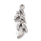 Brass Pave Clear Cubic Zirconia Pendants, Leaf, Platinum, 25x8x3mm, Hole: 1.4mm