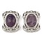 Natural Amethyst Multi-Strand Links, Rectangle, with Brass Micro Pave Cubic Zirconia Findings, Rack Plating, Lead Free & Cadmium Free, 21.5x17.5x10.5mm, Hole: 2mm