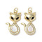 Brass Micro Pave Cubic Zirconia Pendants, with Shell, Fox, Real 18K Gold Plated, 23.5x14x4mm, Hole: 3mm