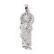 Brass Clear Cubic Zirconia Pendants, Long-Lasting Plated, God, Platinum, 42x14x3mm, Hole: 6.5x4mm