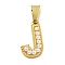 Ion Plating(IP) 304 Stainless Steel Pendants, with ABS Imitation Pearl, Letter J, 17x10x3.3mm, Hole: 6x3mm