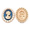 Zinc Alloy Enamel Cabochons, with Plastic Imitation Pearls, Oval with Woman, Light Gold, Steel Blue, 53x42x7.5mm