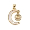 Brass Micro Pave Clear Cubic Zirconia Pendant, with Shell, Moon, Real 18K Gold Plated, Lip, 21.5x16.5x3mm, Hole: 4x3.5mm