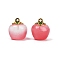 Transparent Glass Apple Pendants, with Enamel, Baking Paint, Indian Red, 15.5x14x14mm, Hole: 1.2mm