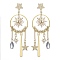 Brass Sun & Star Chandelier Earrings, Glass Teardrop Drop Earrings, Golden, 71x25mm