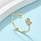 Brass Enamel Cuff Rings for Women, Fish & Cat, with Shell, Real 16K Gold Plated, Inner Diameter: 18mm