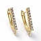 Brass Micro Pave Cubic Zirconia Hoop Earring Findings with Latch Back Closure, with Horizontal Loop, Rectangle, Clear, Golden, 15x2.5x12mm, Hole: 1.4mm, Pin: 1mm