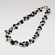 Classica agata nera naturale e collane di perline di cristallo X-NJEW-L053-27-1