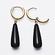 Natural Black Agate Hoop Earrings EJEW-F154-08G-2