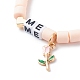 5 pièces 5 style mot baiser m'aimer bracelets extensibles en acrylique sertis de breloques en émail rose coeur BJEW-JB08681-7