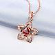 Real Rose Gold Plated Brass Cubic Zirconia Hollow Flower Pendant Necklaces NJEW-BB04928-RG-4