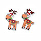 クリスマス 2 ホール スプレー塗装メープル木製ボタン  片面プリント  クリスマスのトナカイ/クワガタ  砂茶色  40x25.5x2mm  穴：1.6mm WOOD-N005-43-4